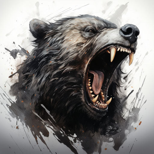 Screaming bear in spray painted realism, white and gray