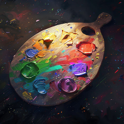 Realistic paint palette on flat random background