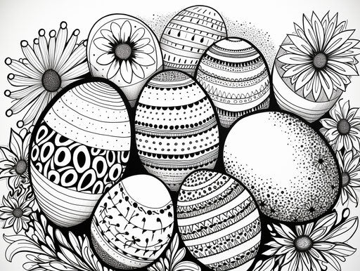 Black and white Easter eggs coloring page