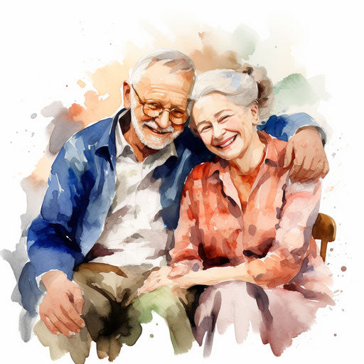 Grandparents clipart in the style of Impressionistic Art, on a white background
