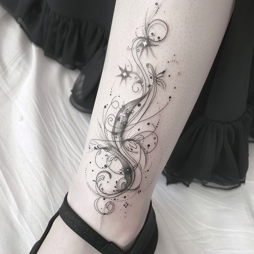Art Nouveau galaxy tattoo on white background