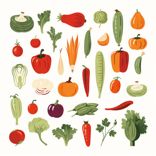 Minimalist style vegetables clipart on white background