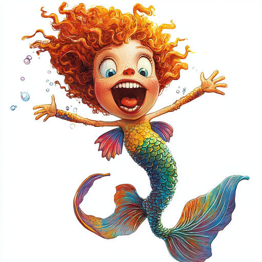 Humorous caricature of a mermaid with human characteristics