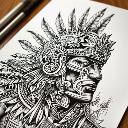Intricate Aztec warrior tattoo design illustration