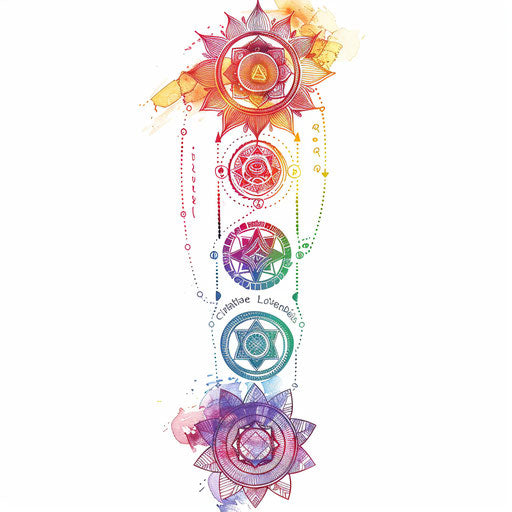 Illustration of full body chakra alignment tattoo