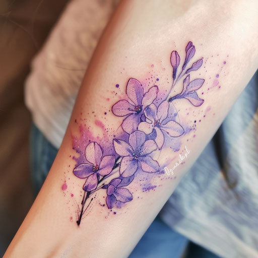 Watercolor lilac tattoo on clean white background