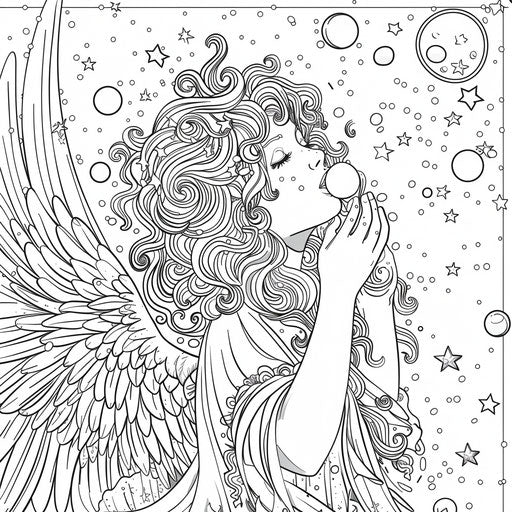 Creative angel blowing bubbles turning into stars