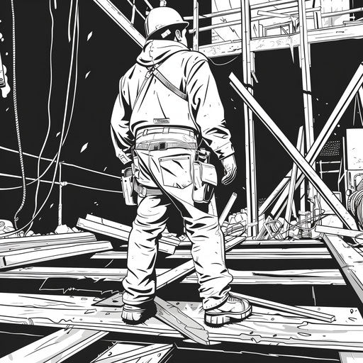 Noir-style construction worker coloring page