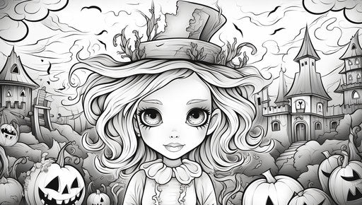 Halloween coloring pages for kids in the castle