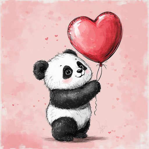 Cute panda baby with heart-shaped balloon