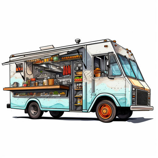 Food truck in Chiaroscuro Art on white background