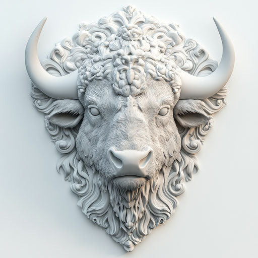 3D Bison on Flat White Background, Realistic Style