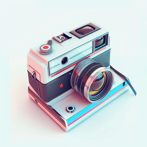 Realistic polaroid camera clipart on flat white background