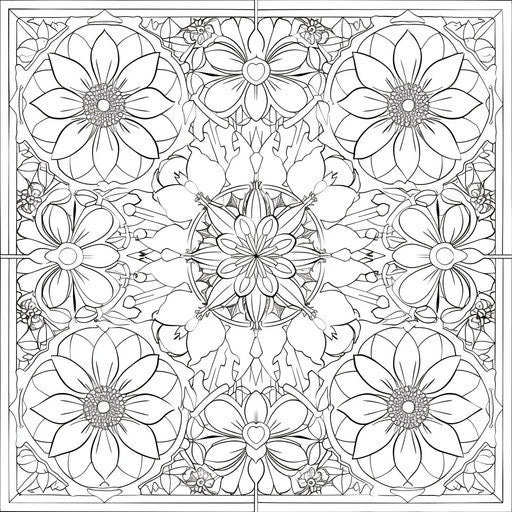 Coloring book page with intricate mandala