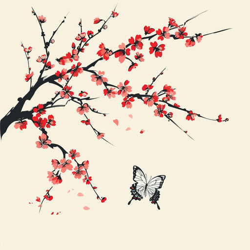 Cherry blossom tree and butterfly vector