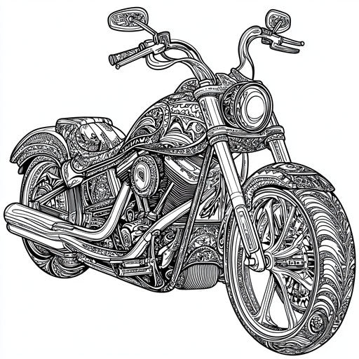 Motorcycle with intricate tribal patterns, in the style of Raqib Shaw