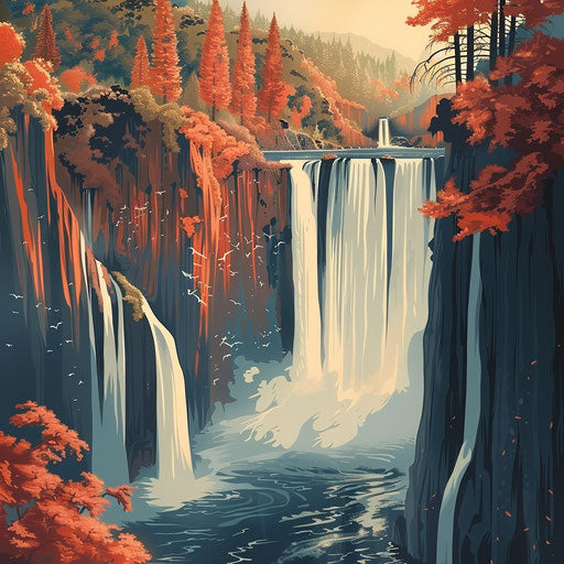 Burney Falls, California, minimalist modern art style