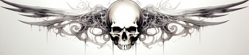 Skull with ornate wings on white background, Xbox 360 style