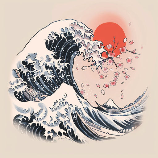 Peaceful Japanese wave with delicate cherry blossoms