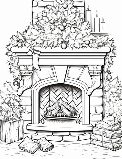 Christmas fireplace coloring pages to print for free