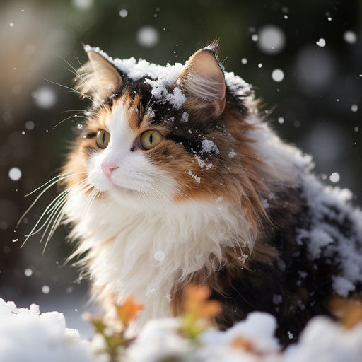 Calico cat in the snow