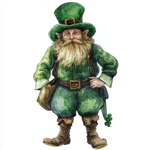 Watercolor leprechaun, white background, clipart, full-body