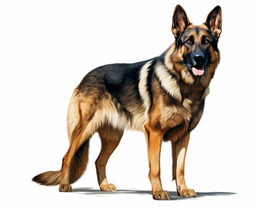 German shepherd in clip art, realistic, dark blue and light amber