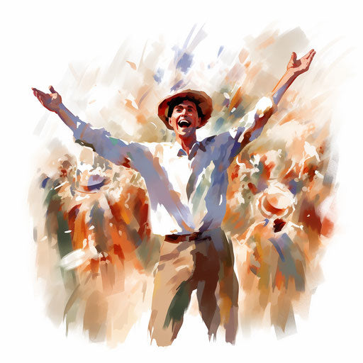 Excited clipart in the style of Impressionistic Art, on white background