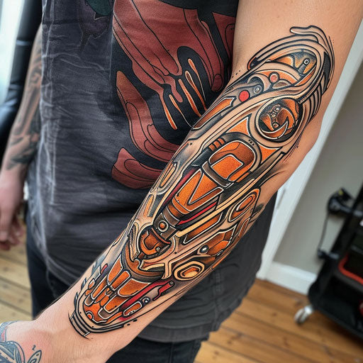 Biomechanical tattoo with nautical themes