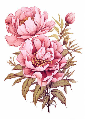 Portrait of peony flower in black and white tattoo-inspired style