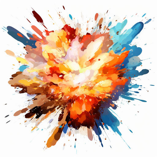Impressionistic painting of an explosion on white background