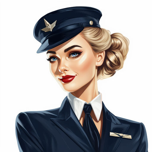 Flight attendant in Chiaroscuro Art style on white background