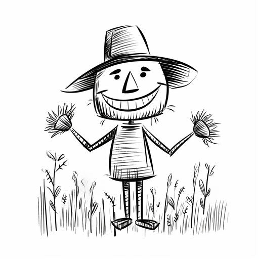 Smiling scarecrow with simplified line work style