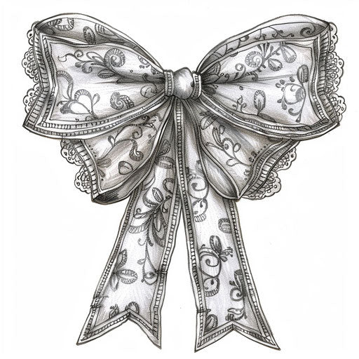 Vintage-inspired clipart tattoo sketch of a lace bow with soft grey tones