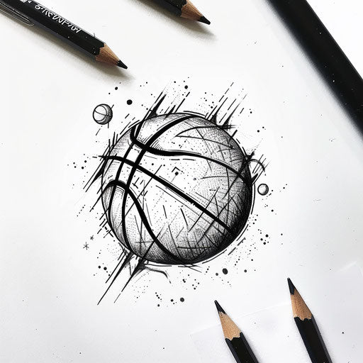 Minimalist tattoo sketch of basketball in black and white