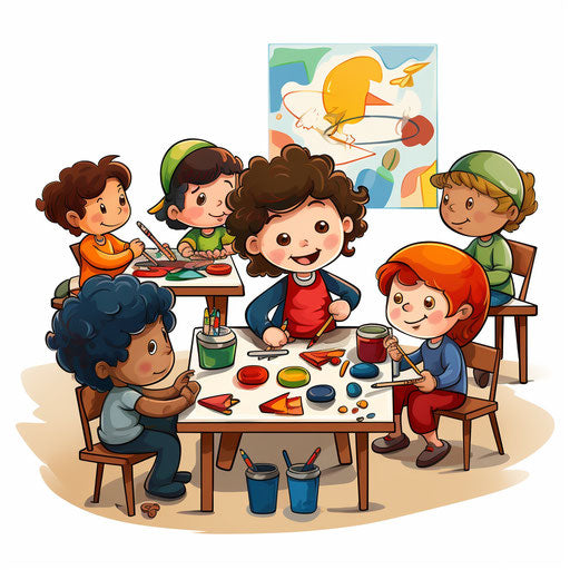 Kindergarten clipart in the style of Chiaroscuro Art, on white background