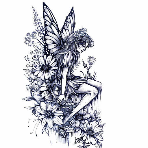 Floral fairy surrounded by garden of wildflowers