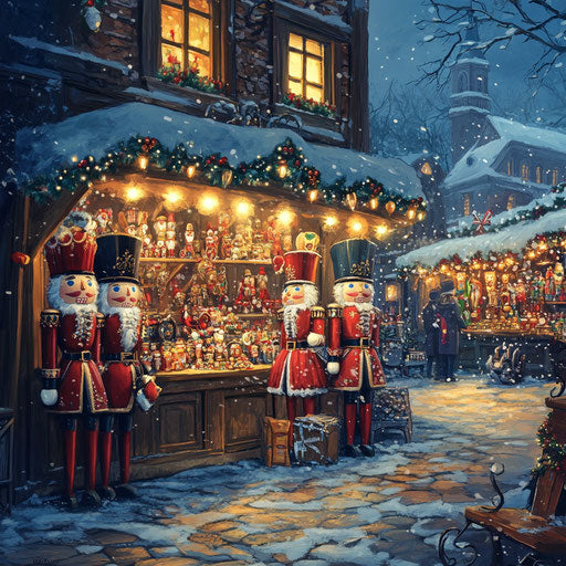 Enchanting holiday market with unique traditional Nutcrackers