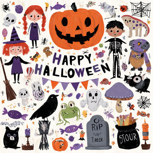 Fun Halloween Illustrations Against a White Background