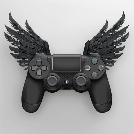 Realistic illustration of a controller with detailed wings on flat monochrome background