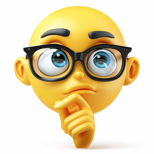 Thinking emoji with glasses on yellow background