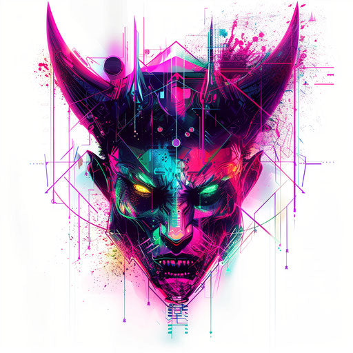 Cyberpunk devil tattoo with neon futuristic colors