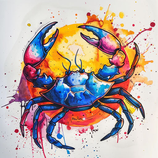 Pop art interpretation of Cancer zodiac tattoo on white canvas