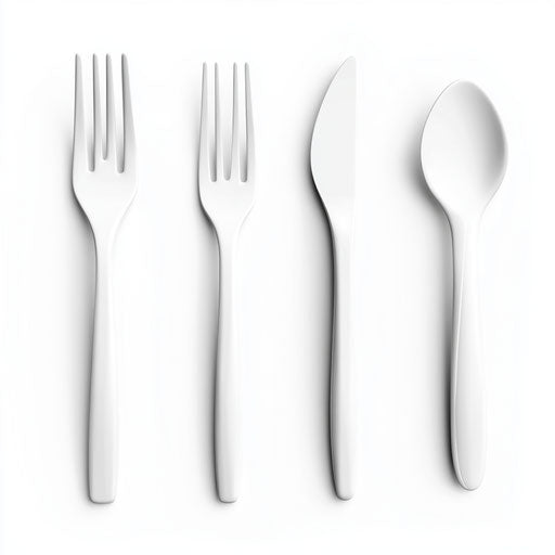 3D Plastic Cutlery on Flat White Background