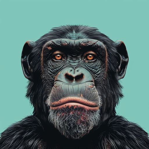 Realistic ape art with flat backdrop in teal
