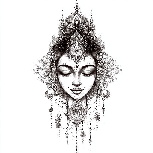 Beautiful flat clipart style tattoo sketch with intricate mandala patterns