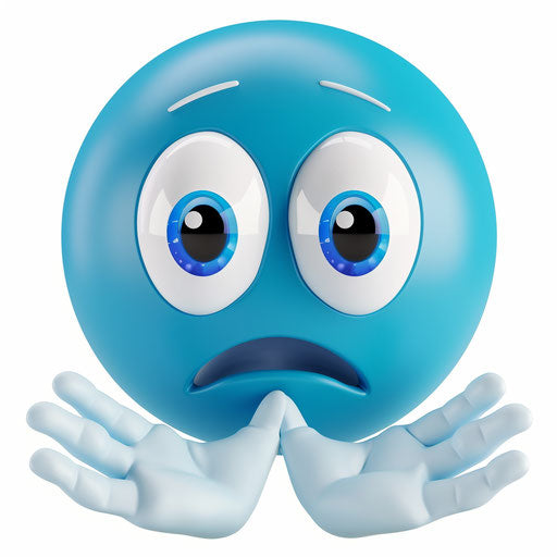 Sad blue smiley face with white hands