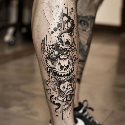 Whimsical calf tattoo design