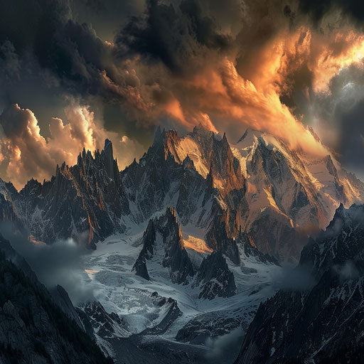 Approaching storm over Mont Blanc, dramatic lighting and dark clouds contrasting with snowy peaks