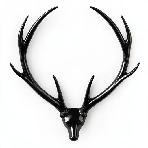 Black deer antlers striking against white backdrop